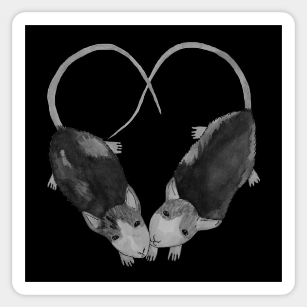 Two bnw rats in heart shape Sticker by deadblackpony